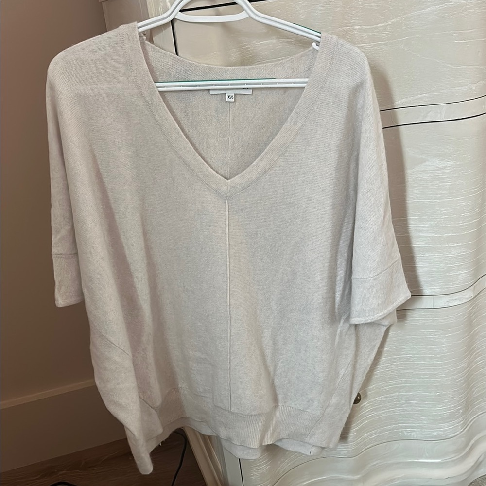 Cream V-Neck Quarter Length Sweater